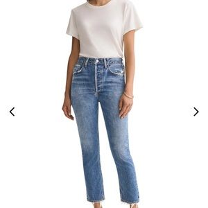 AGOLDE Riley Crop Distressed Button Fly Size 28